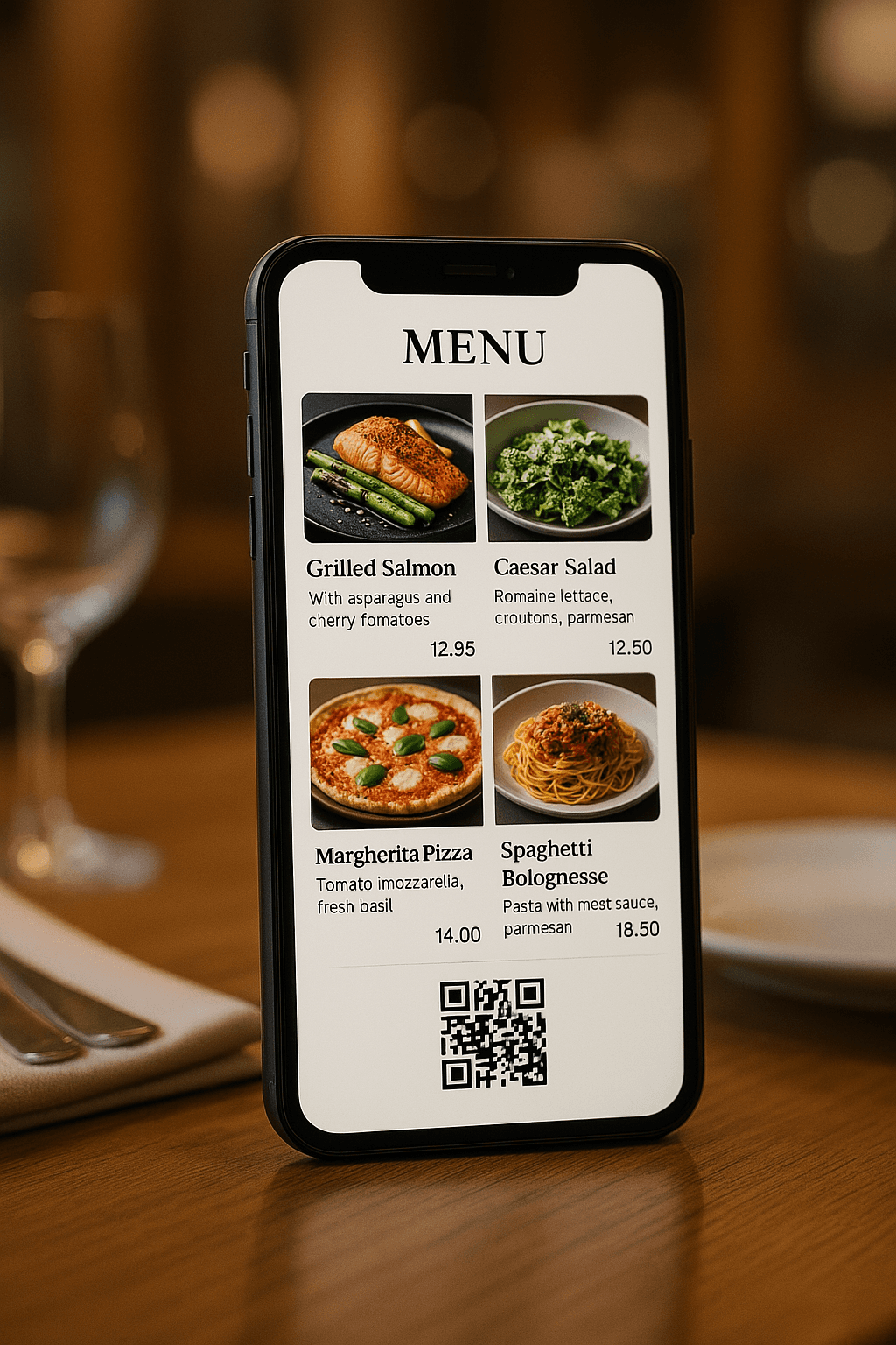 Digital menu with QR code